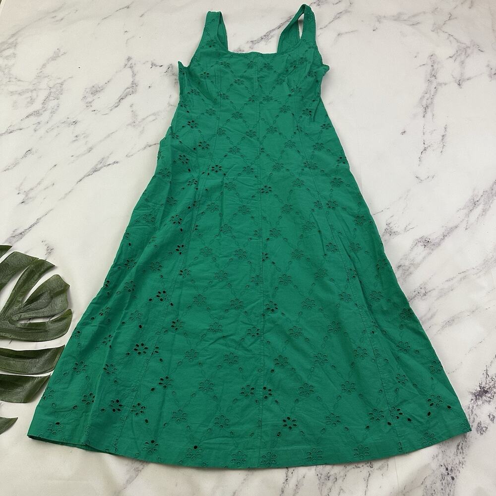 J.Crew Womens Eyelet Midi Dress Size 12 New Green Floral Sleeveless Pockets